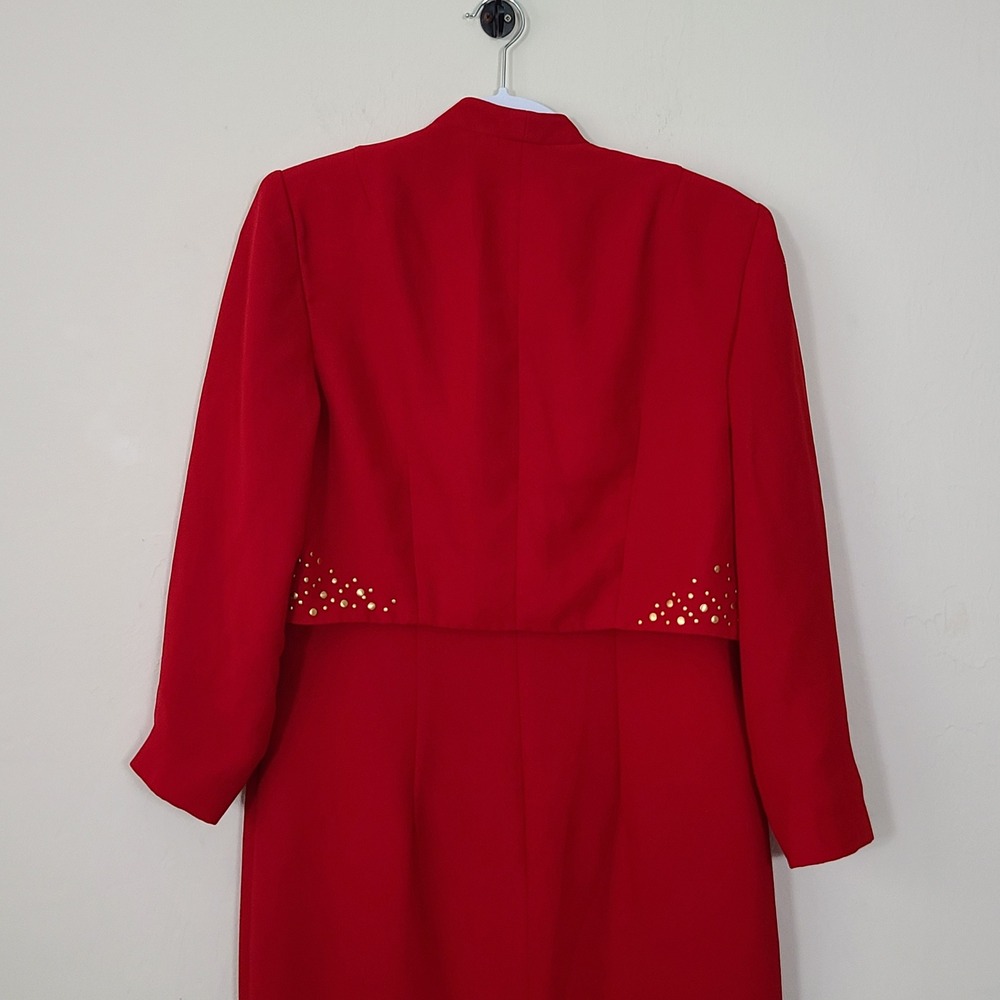 Vintage Red Gold Womens 12 Dress Suit Holiday Festive Romantic Studded Office - Picture 6 of 11